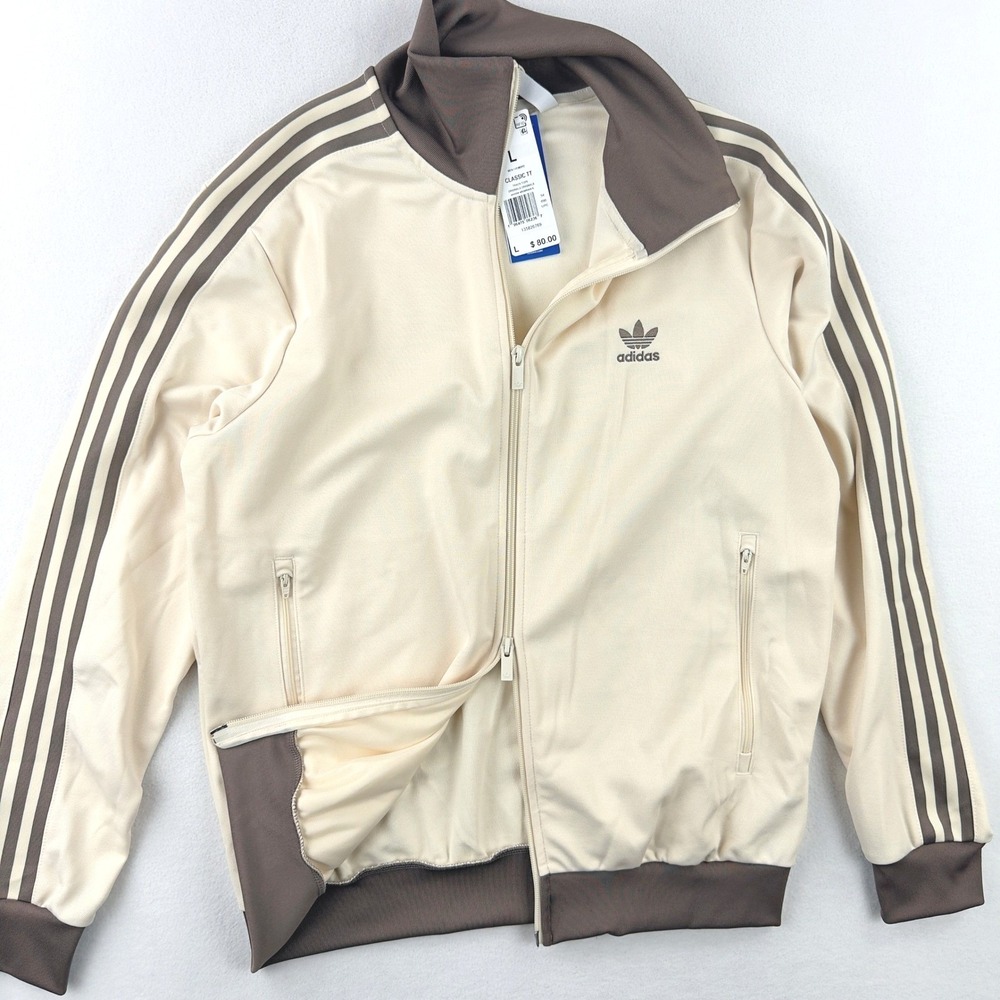 adidas Cream and Brown Lightweight Track Jacket